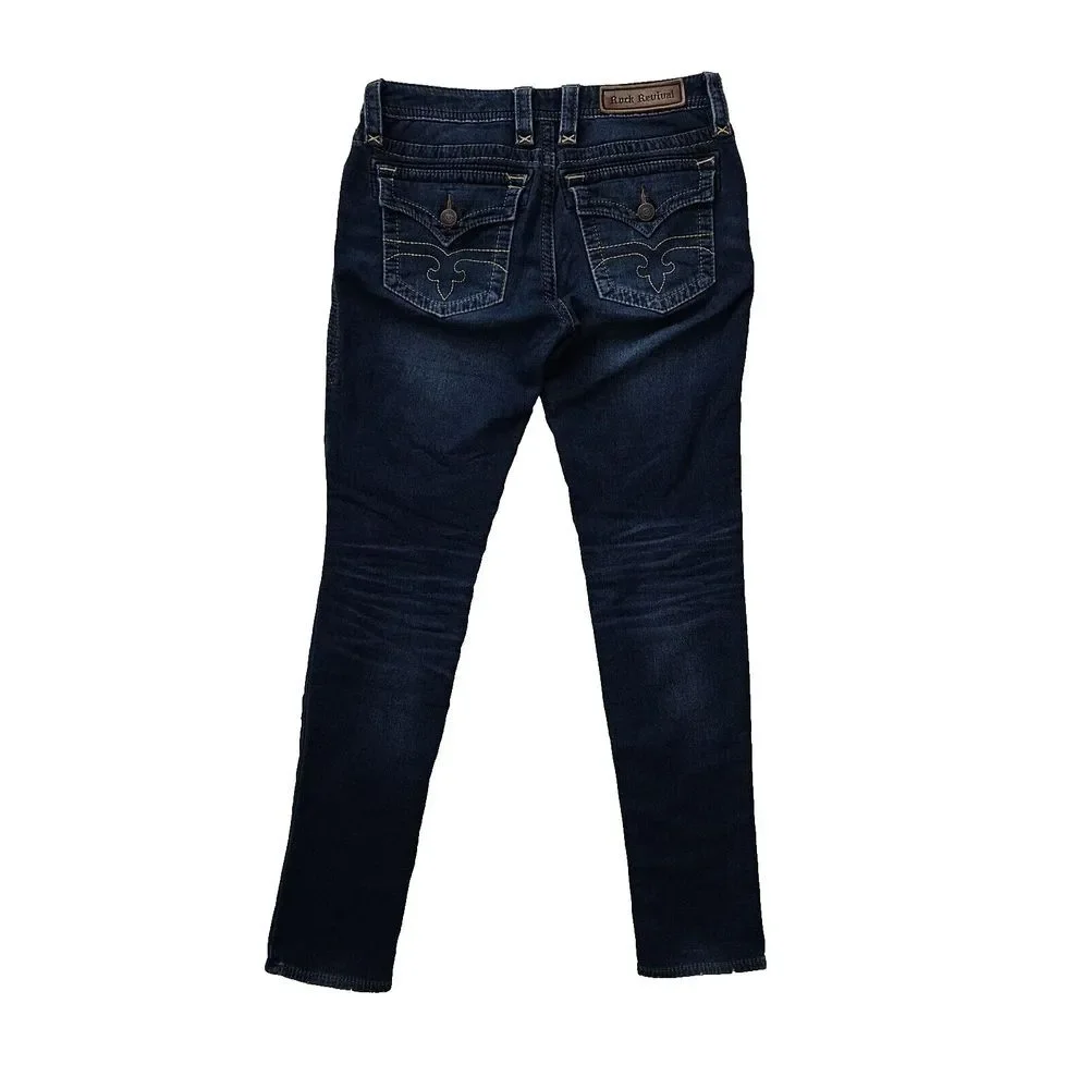 Rock Revival Womens 29 Jessica Skinny Blue Denim Jeans Flap Pockets Actual 31x31